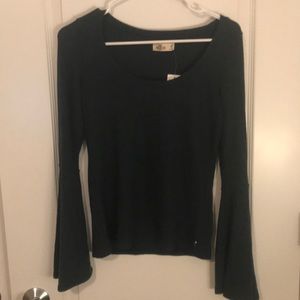 Dark green Top with bell sleeves- Hollister